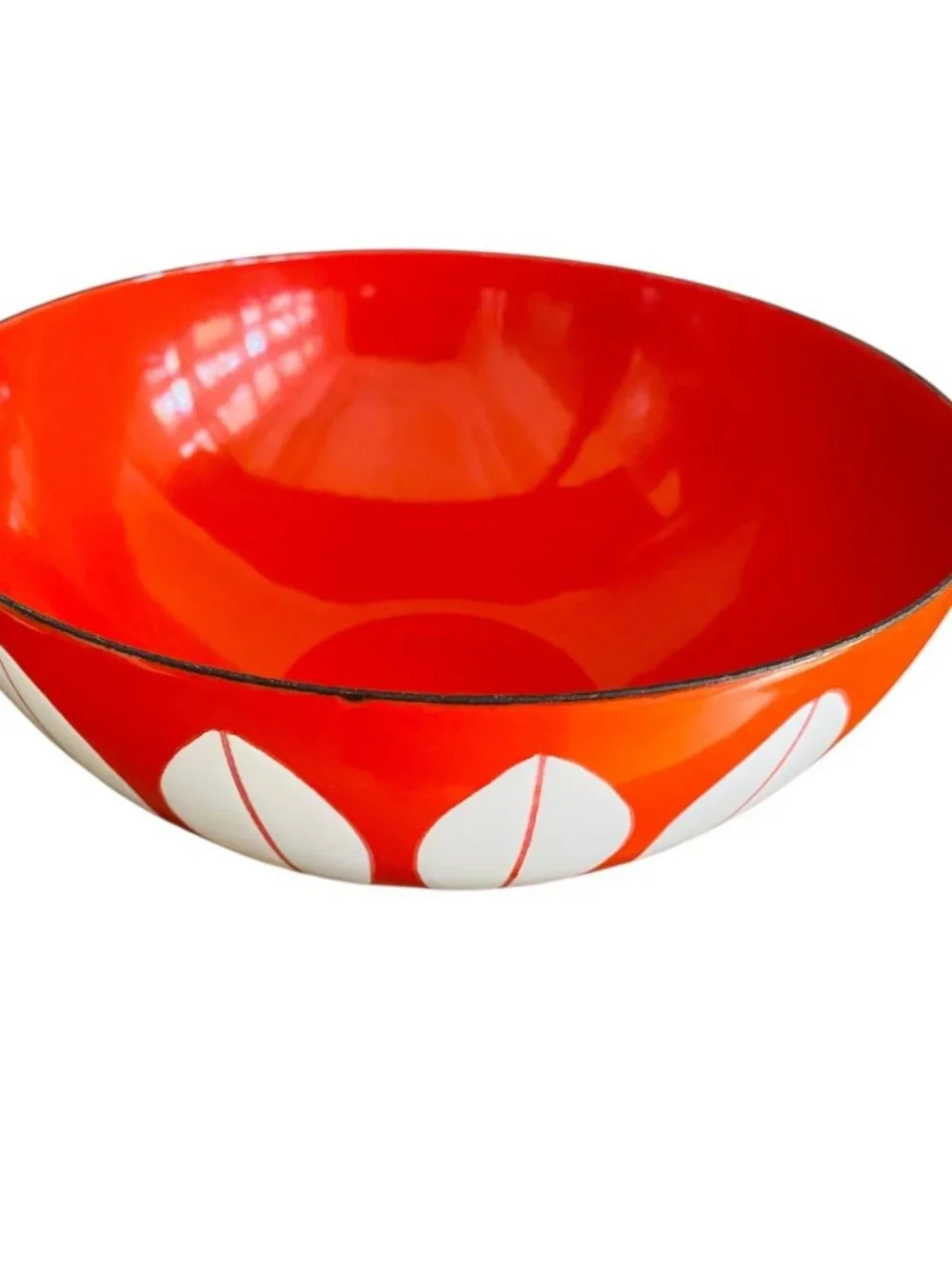 Catherineholm White Lotus on Orange Large Bowl Enamelware Norway 9.5" Wide - Picture 6 of 7